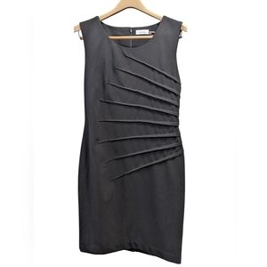 Calvin Klein Black Sleeveless Midi Dress with Angled Pleat Accents